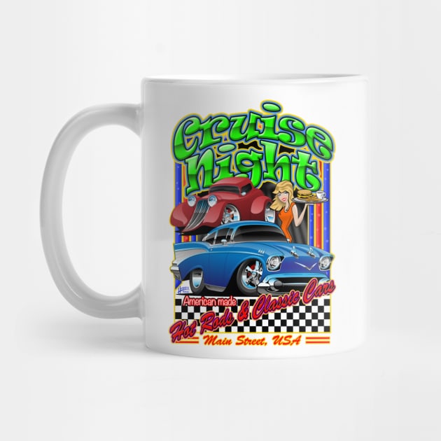 Cruise Night Hot Rods & Classic Cars Illustration by hobrath